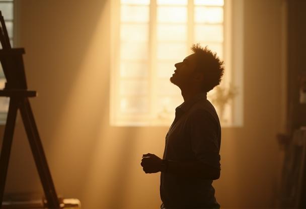 Artist looking confidently towards the future, symbolizing growth and opportunity.